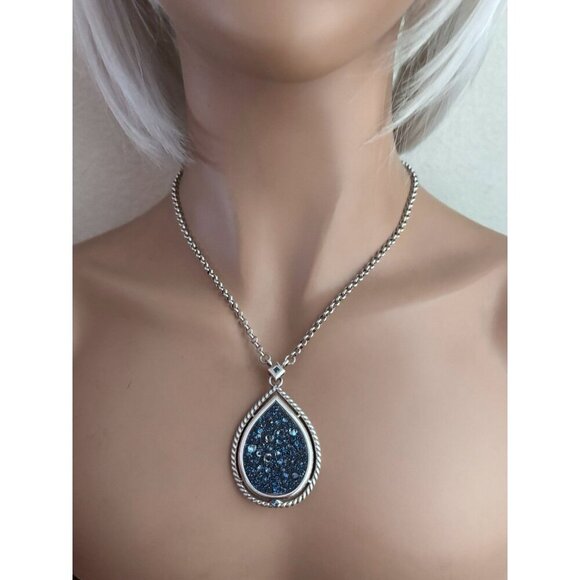 BRIGHTON CRYSTAL ROCKS BLUE DRUSY QUARTZ CRYST SLVR TEARDROP MESSAGE NECKLACE - Picture 6 of 7